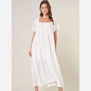 Flutter Sleeve Midi Dress – Square Neckline, Romantic Silhouette
